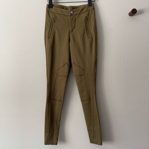 ATHLETA LEGGINGS WITH ZIP & SNAP CLOSURE AND ZIP POCKETS SIZE 2 OLIVE GREEN